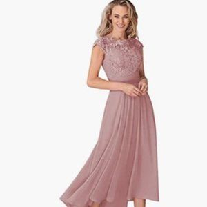 Elegant Chiffon High Low Mother of Bride Dress with Lace Appliques Wedding Guest